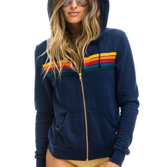 Aviator Nation Tops - SOLD Aviator Nation Blue 5-Stripe Zip Hoodie, sz S